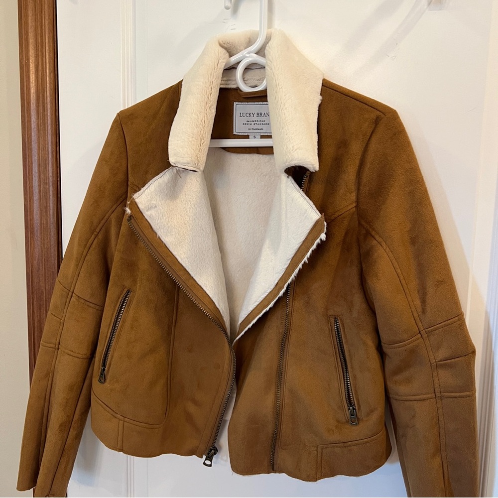 Lucky Brand Women's Small Camel Jacket with Faux Fur Collar/Interior